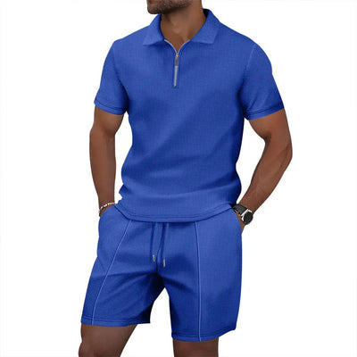 Solid Color Polo Collar T-shirt Shorts Casual Suit null