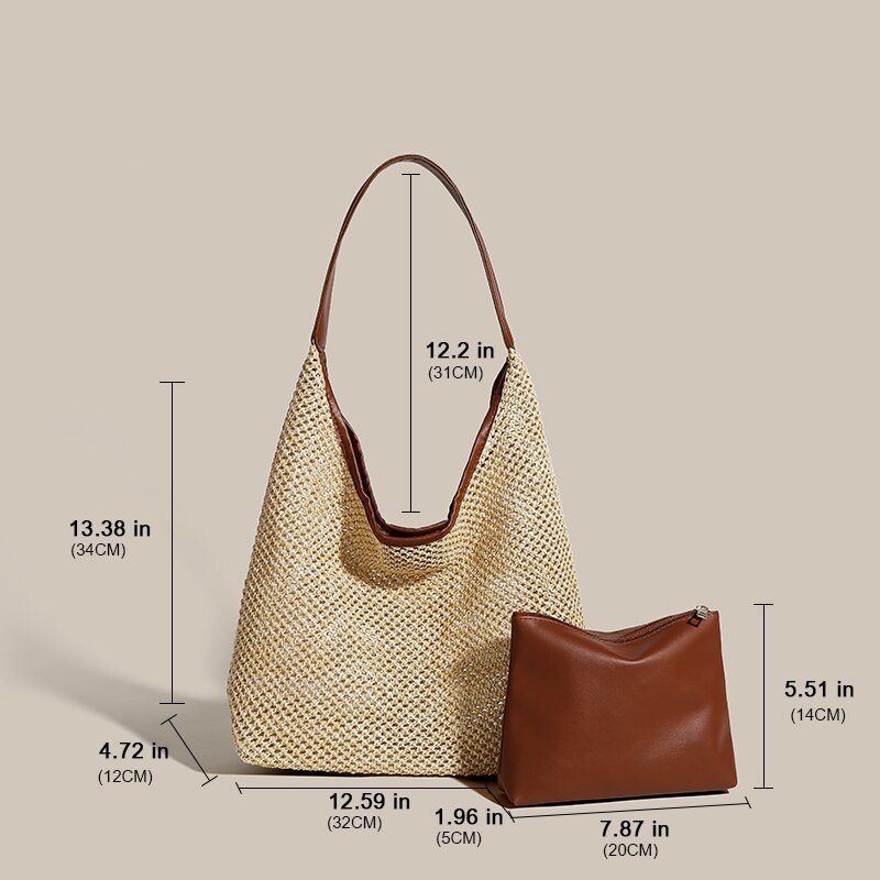 Retro Straw Woven Tote Bag Shoulder Large Capacity Beach Bag null