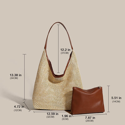 Retro Straw Woven Tote Bag Shoulder Large Capacity Beach Bag null