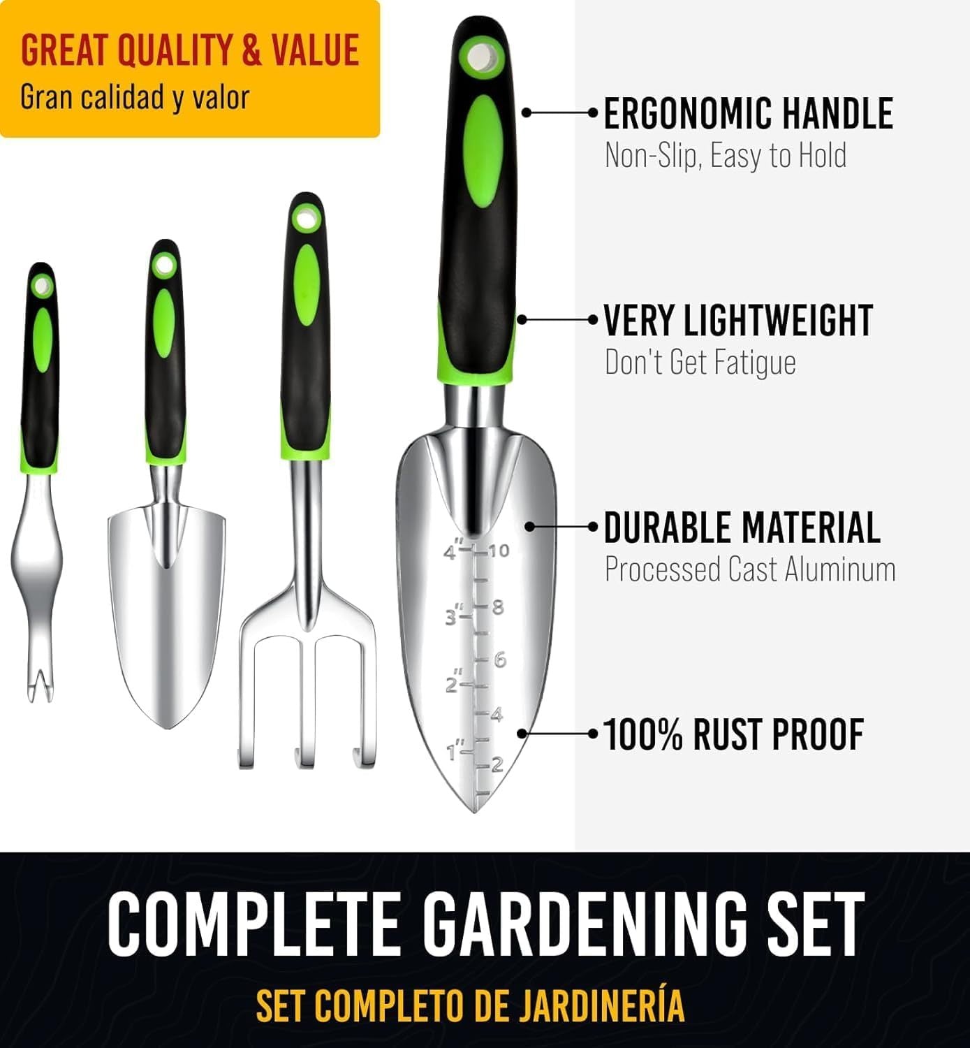 Heavy Duty Garden Tools 9Pieces Set - Rust Proof, Ergonomic Gardening Hand Tools Garden Gifts For Mom And Dad Shoppers Synchrony