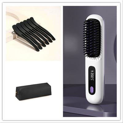 2 In 1 Straight Hair Comb Wireless Hair Straightener Brush Hair Fast Heating Portable Hot Curler USB Charging null