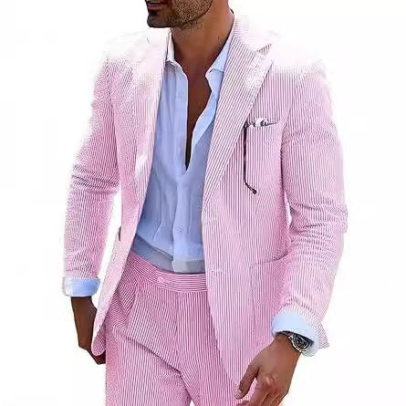 New Men's Seersucker Suit Two-piece Suit null