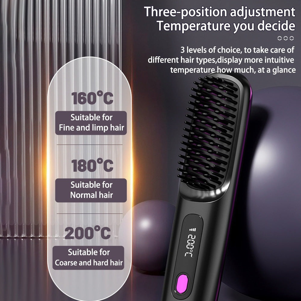 2 In 1 Straight Hair Comb Wireless Hair Straightener Brush Hair Fast Heating Portable Hot Curler USB Charging null
