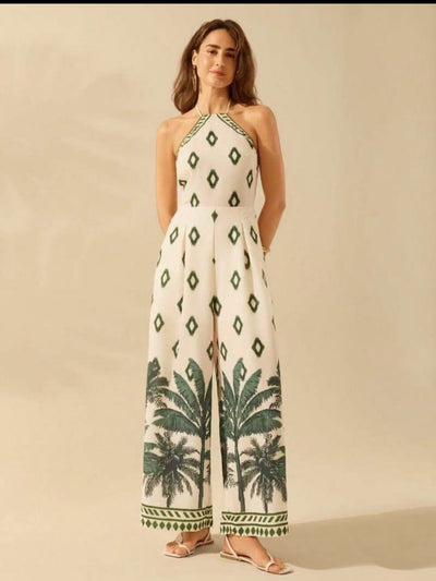 Women's Fashion Printed Sleeveless Halter Wide Leg Jumpsuit null