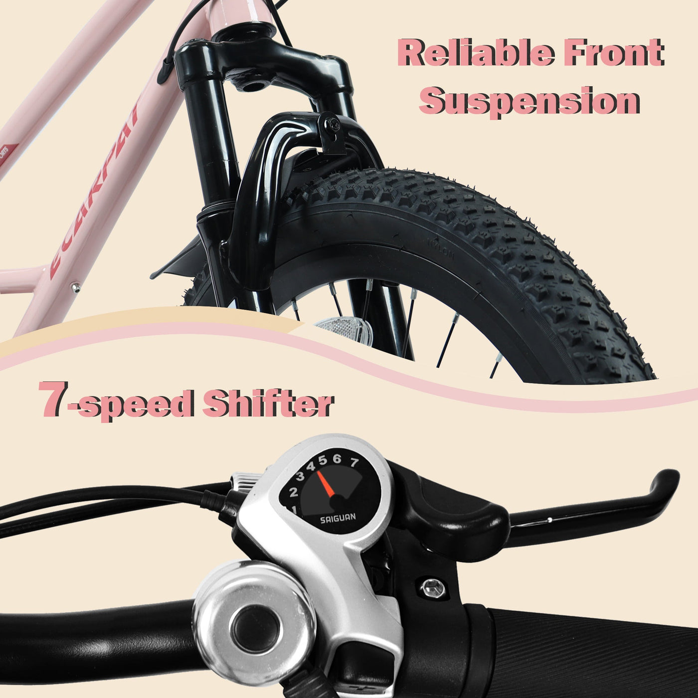 20 Inch Mountain Kids Bike For Boys & Girls, Ages 6-12, 7-Speed With Front Suspension null