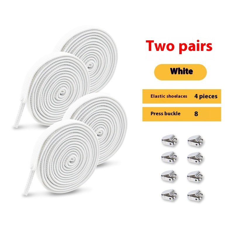 Shoelace For Lazy People Lace-free Rope Elastic Children's Flat Buckle Tie-free White Shoes Men's And Women's Fixed White null