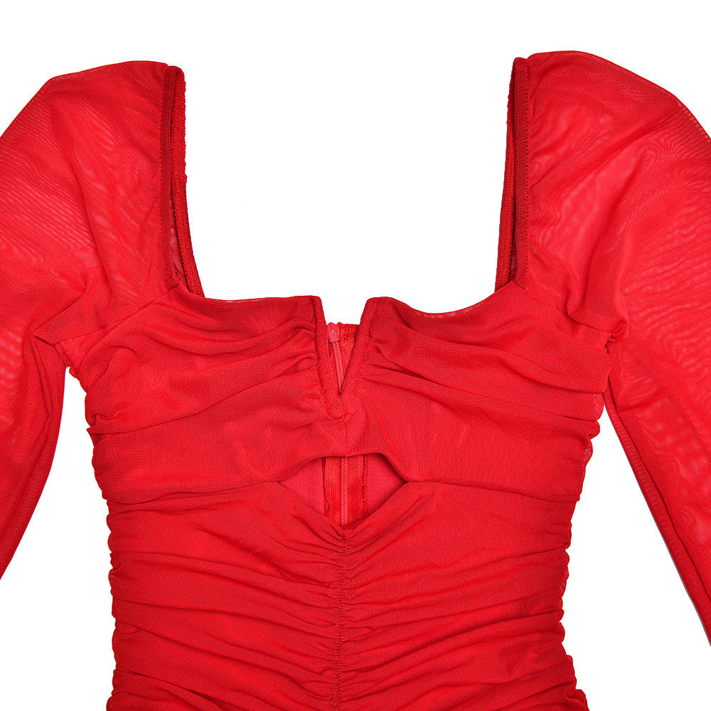 Ladies' Mesh Flounce Patchwork Long Dress null