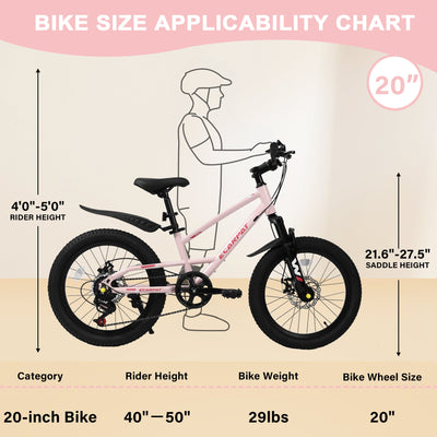 20 Inch Mountain Kids Bike For Boys & Girls, Ages 6-12, 7-Speed With Front Suspension null