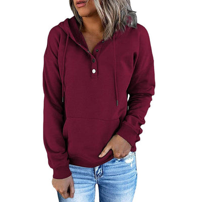 Long-sleeved Hooded Sweatshirt With Pockets Fashion Casual Button Drawstring Design Hoodie Top Spring And Autumn Sports Clothing For Women null