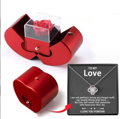 Fashion Jewelry Box Red Apple Christmas Gift Necklace Eternal Rose For Girl Mother's Day Valentine's Day Gifts With Artificial Flower Rose Flower Jewelry Box null