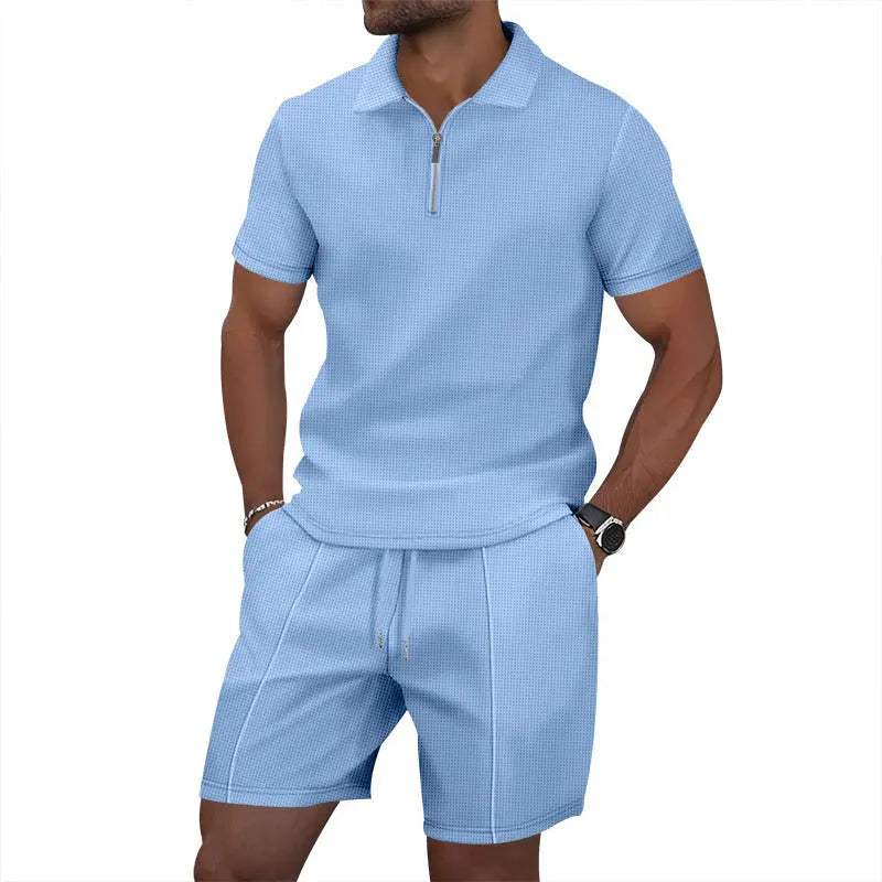 Solid Color Polo Collar T-shirt Shorts Casual Suit null
