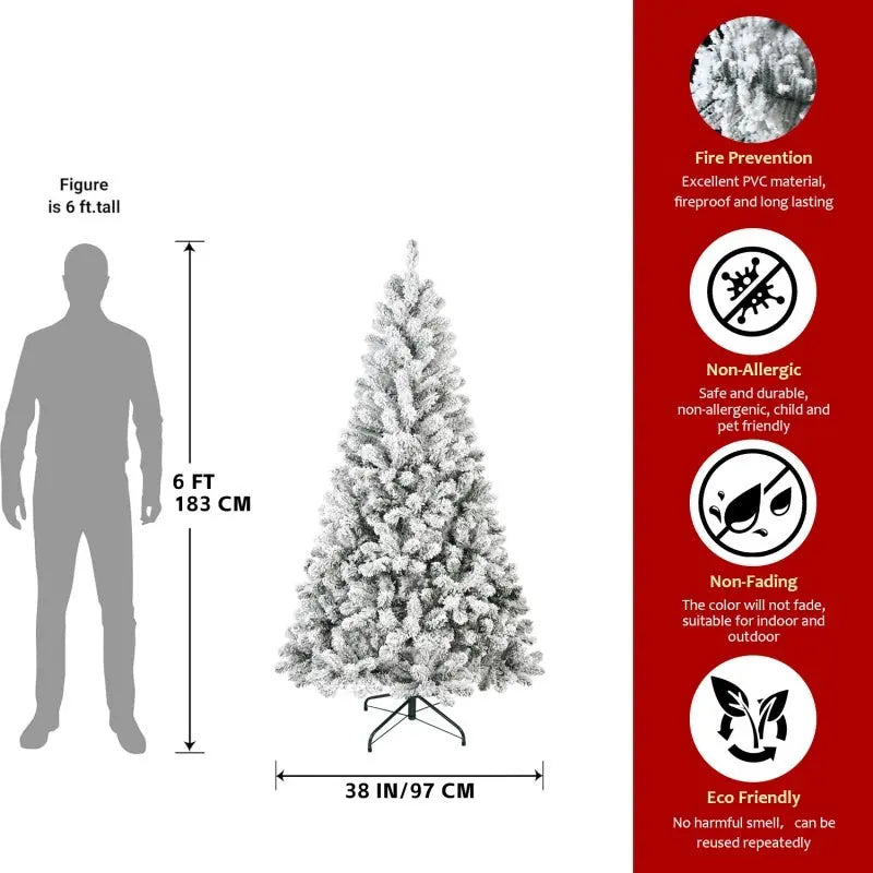 Unlit Artificial Christmas Tree Snow Flocked Fake Christmas Tree With Foldable Base null