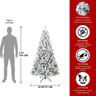 Unlit Artificial Christmas Tree Snow Flocked Fake Christmas Tree With Foldable Base null