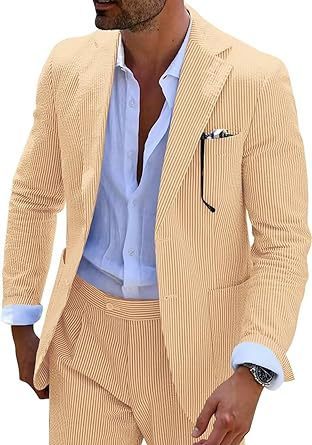 New Men's Seersucker Suit Two-piece Suit null