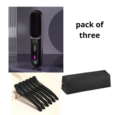 2 In 1 Straight Hair Comb Wireless Hair Straightener Brush Hair Fast Heating Portable Hot Curler USB Charging null