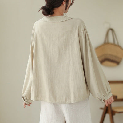 Women's Simple Doll Collar Cotton Linen Long Sleeve Blouse null